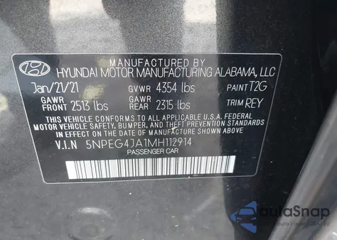 2021 Hyundai Sonata Se z USA, uszkodzony, nr VIN 5NPEG4JA1MH112914